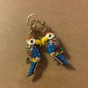 Betsey Johnson Vibrant Parrot Earrings - Blue, Yellow, Red, Green